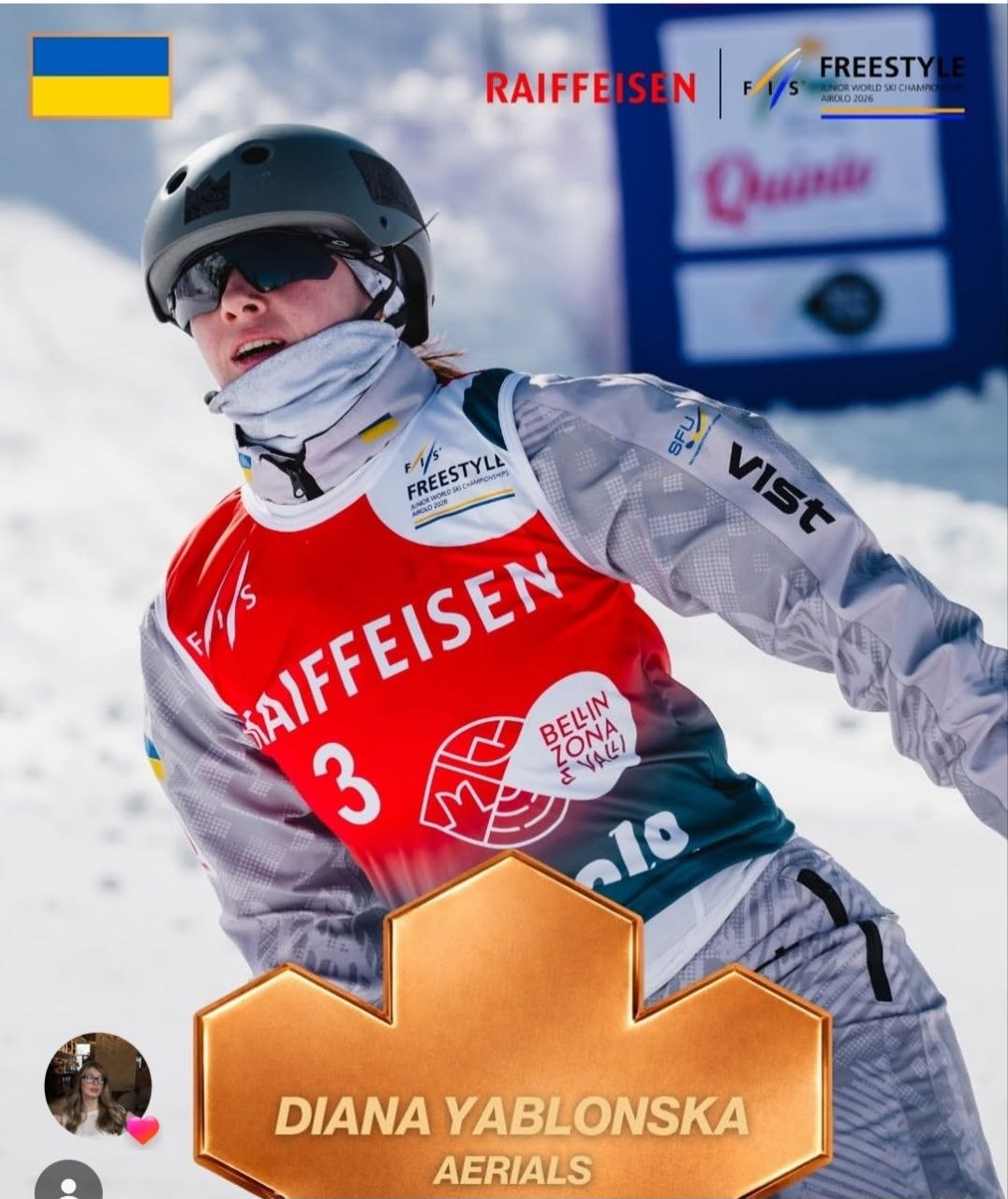 Першокурсниця НУФВСУ Діана Яблонська — чемпіонка світу та бронзова призерка юніорського ЧС-2026 з лижної акробатики